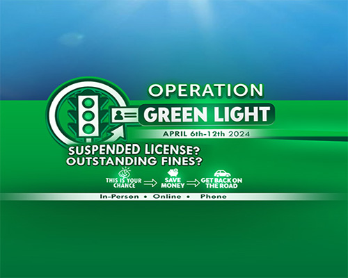 green and white logo with traffic light and all uppercase text green light with a message of drivers license reinstatement event.